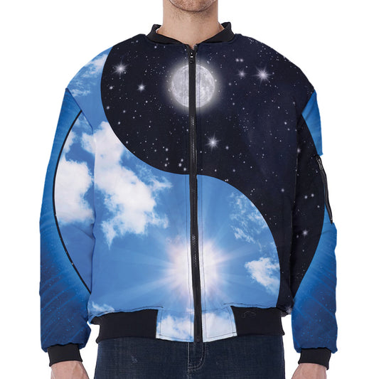 Sky And Space Yin Yang Print Zip Sleeve Bomber Jacket