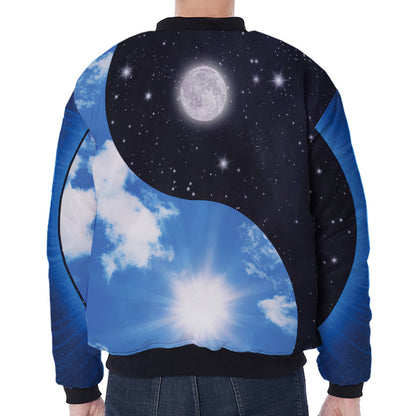 Sky And Space Yin Yang Print Zip Sleeve Bomber Jacket