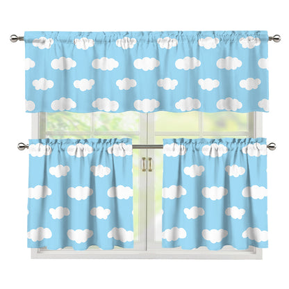 Sky Cloud Pattern Print 3 Piece Kitchen Curtains