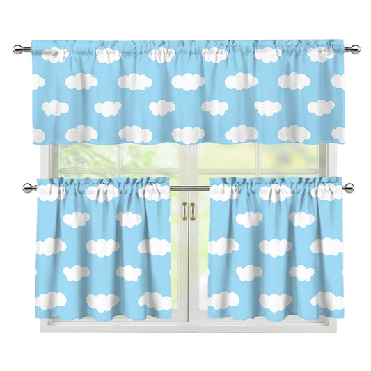 Sky Cloud Pattern Print 3 Piece Kitchen Curtains