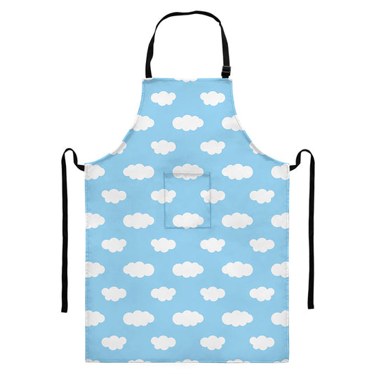 Sky Cloud Pattern Print Bib Apron With Pocket