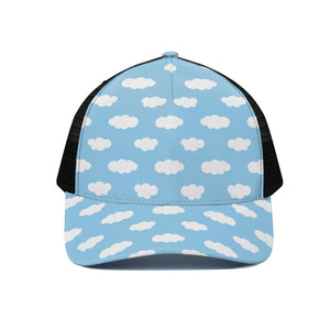 Sky Cloud Pattern Print Black Mesh Trucker Cap