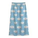 Sky Cloud Pattern Print Cotton Front Slit Maxi Skirt