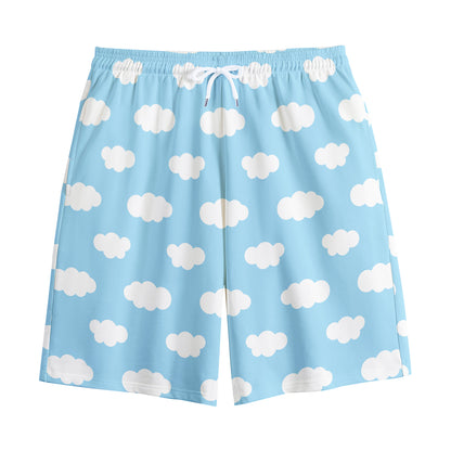 Sky Cloud Pattern Print Cotton Shorts