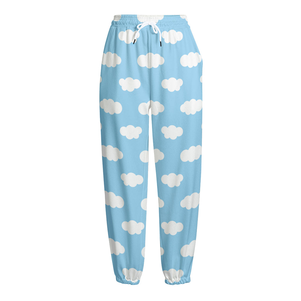 Sky Cloud Pattern Print Fleece Lined Knit Pants