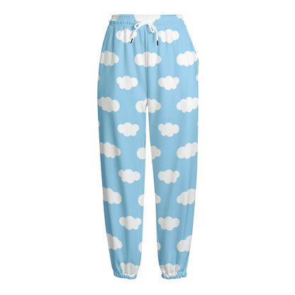 Sky Cloud Pattern Print Fleece Lined Knit Pants