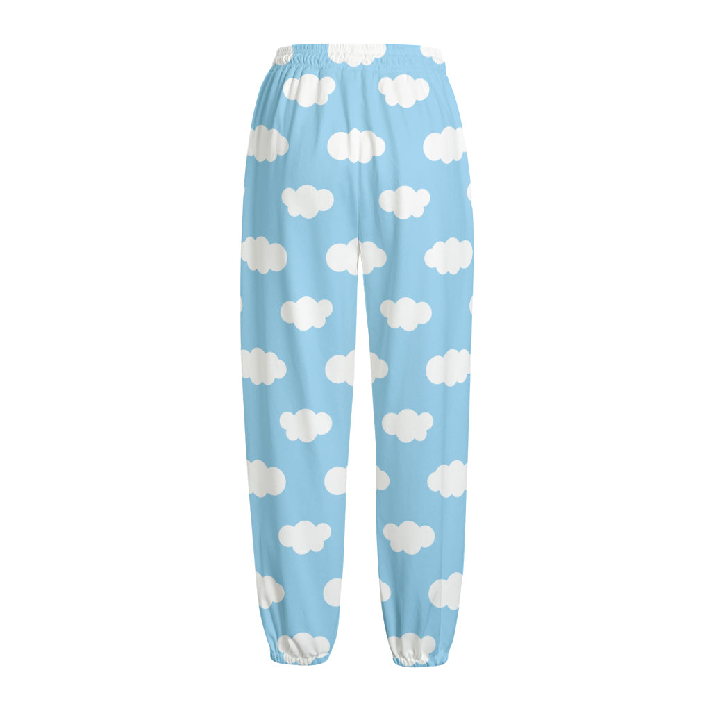 Sky Cloud Pattern Print Fleece Lined Knit Pants