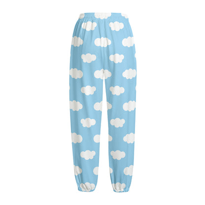 Sky Cloud Pattern Print Fleece Lined Knit Pants