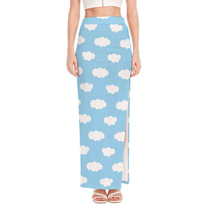 Sky Cloud Pattern Print High Slit Maxi Skirt