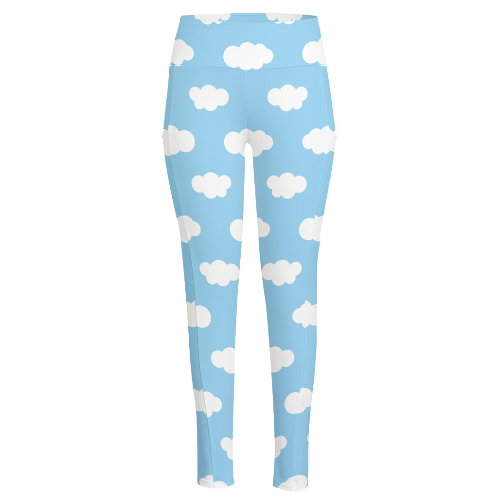 Sky Cloud Pattern Print High-Waisted Pocket Leggings