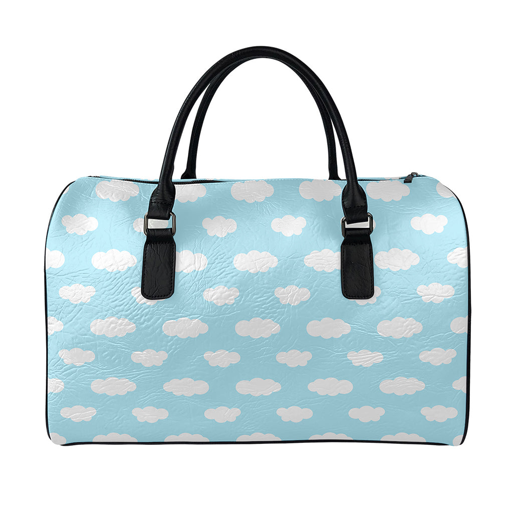 Sky Cloud Pattern Print Leather Duffle Bag