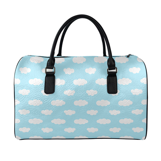 Sky Cloud Pattern Print Leather Duffle Bag