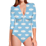 Sky Cloud Pattern Print Long Sleeve Swimsuit