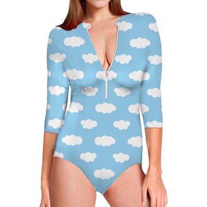 Sky Cloud Pattern Print Long Sleeve Swimsuit