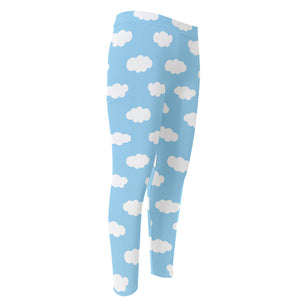 Sky Cloud Pattern Print Men's Compression Pants