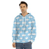 Sky Cloud Pattern Print Men's Velvet Pullover Hoodie