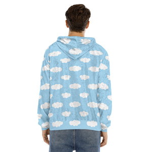 Sky Cloud Pattern Print Men's Velvet Pullover Hoodie