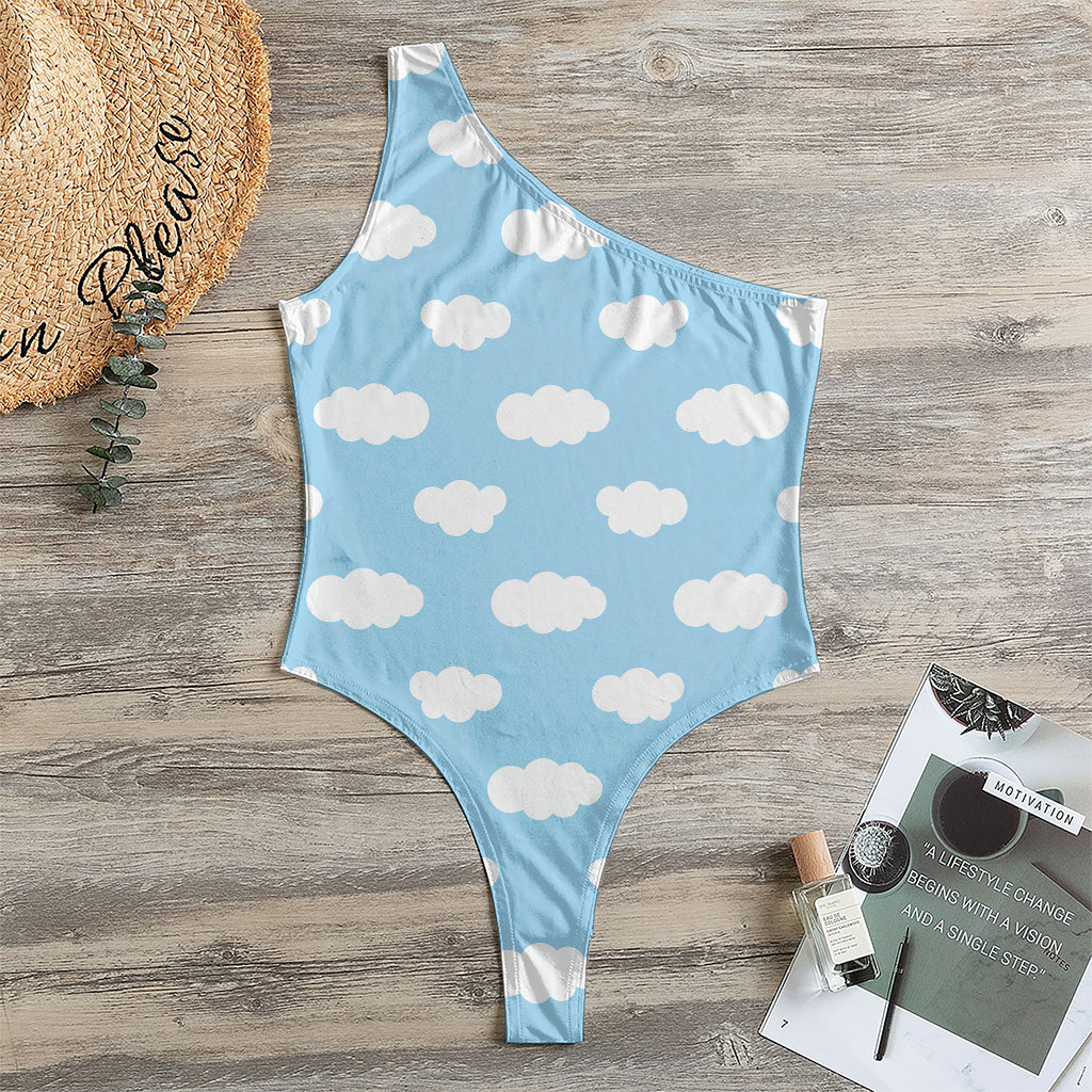 Sky Cloud Pattern Print One Shoulder Bodysuit