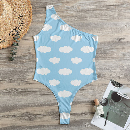 Sky Cloud Pattern Print One Shoulder Bodysuit