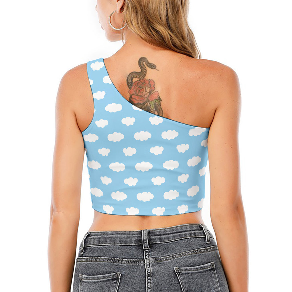 Sky Cloud Pattern Print One Shoulder Crop Top