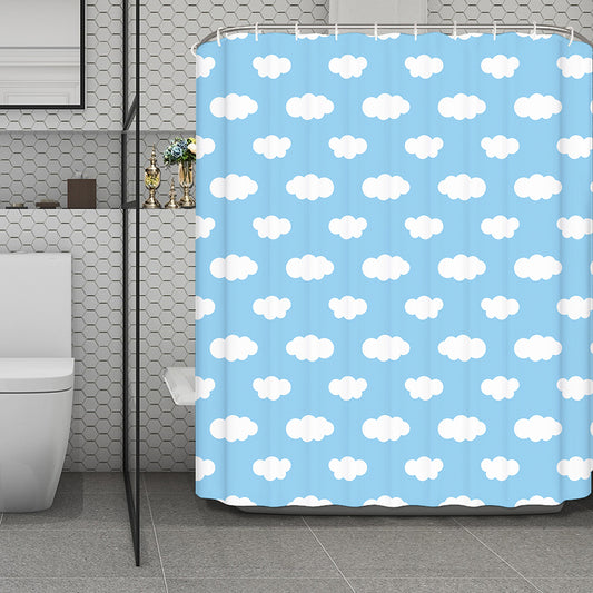 Sky Cloud Pattern Print Polyester Shower Curtain