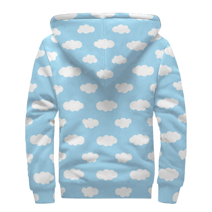 Sky Cloud Pattern Print Sherpa Lined Zip Up Hoodie