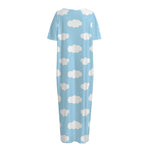 Sky Cloud Pattern Print Short Sleeve Long Nightdress