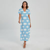 Sky Cloud Pattern Print Short Sleeve Maxi Dress