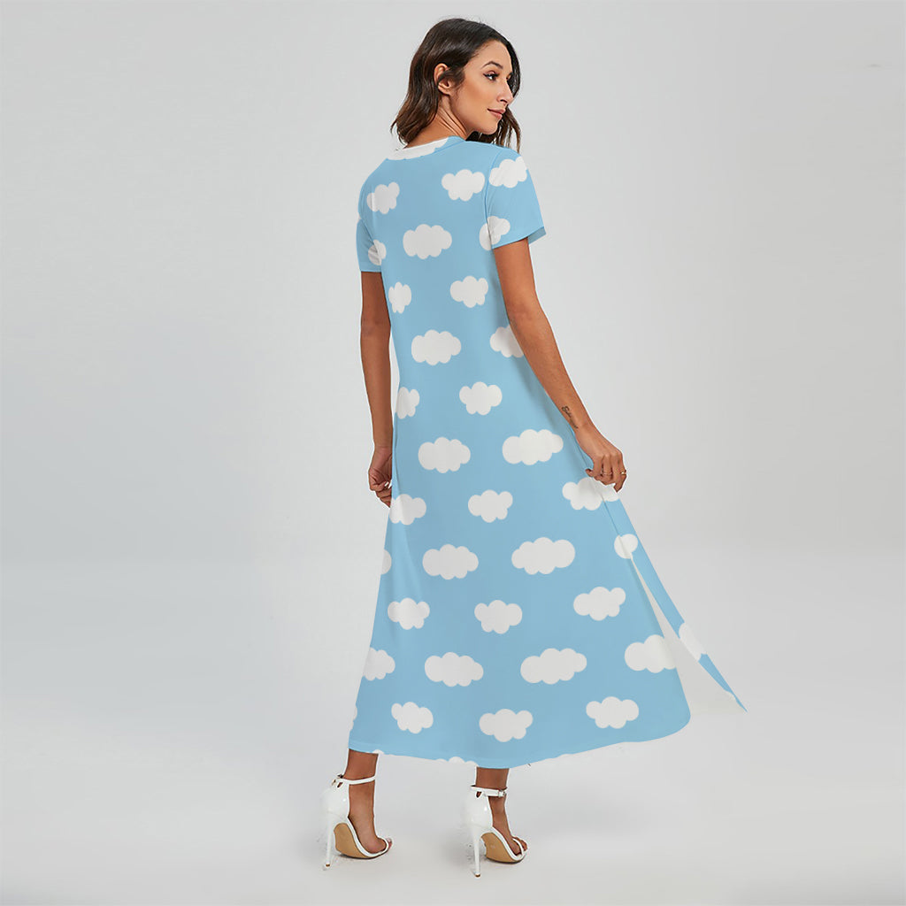 Sky Cloud Pattern Print Short Sleeve Maxi Dress