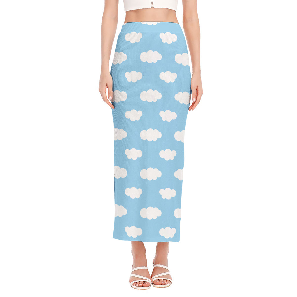 Sky Cloud Pattern Print Side Slit Maxi Skirt