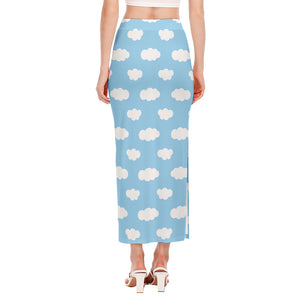 Sky Cloud Pattern Print Side Slit Maxi Skirt