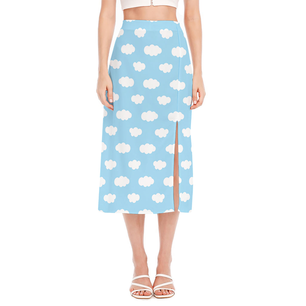 Sky Cloud Pattern Print Side Slit Midi Skirt