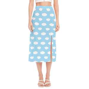 Sky Cloud Pattern Print Side Slit Midi Skirt