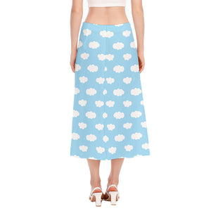 Sky Cloud Pattern Print Side Slit Midi Skirt