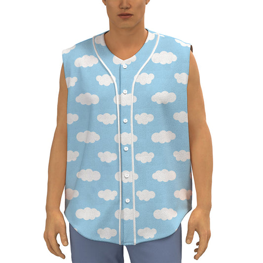 Sky Cloud Pattern Print Sleeveless Baseball Jersey
