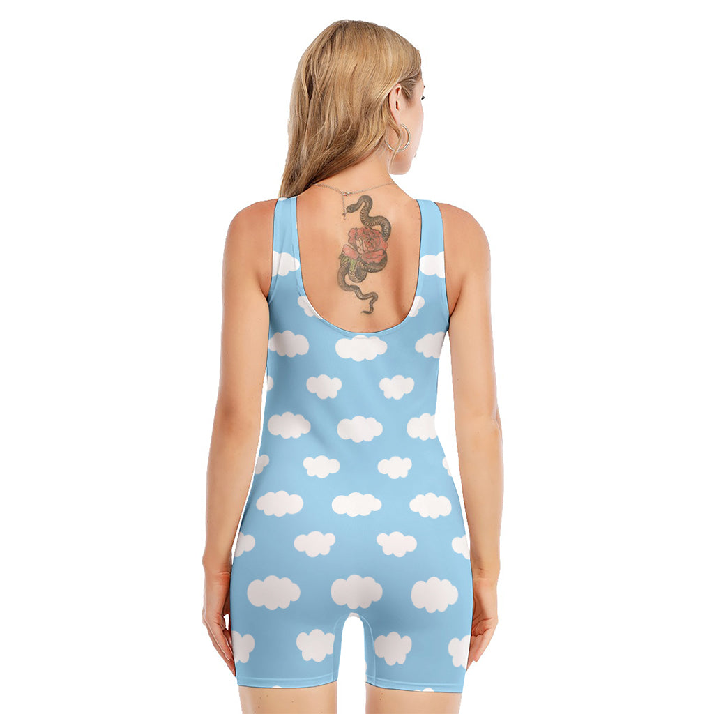 Sky Cloud Pattern Print Sleeveless One Piece Swimsuit