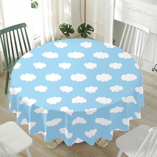 Sky Cloud Pattern Print Waterproof Round Tablecloth