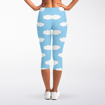 Sky Cloud Pattern Print Women's Capri Leggings