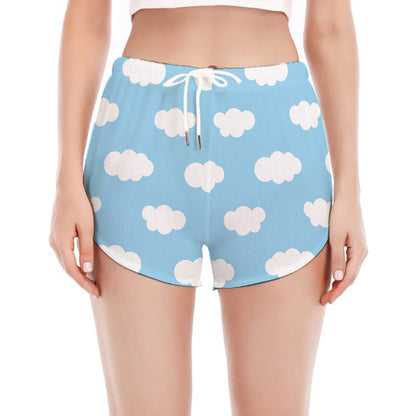 Sky Cloud Pattern Print Women's Split Running Shorts
