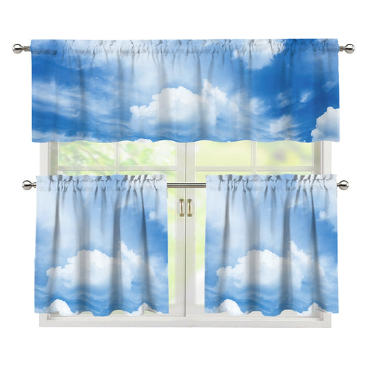 Sky Cloud Print 3 Piece Kitchen Curtains