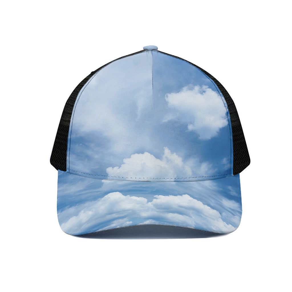 Sky Cloud Print Black Mesh Trucker Cap