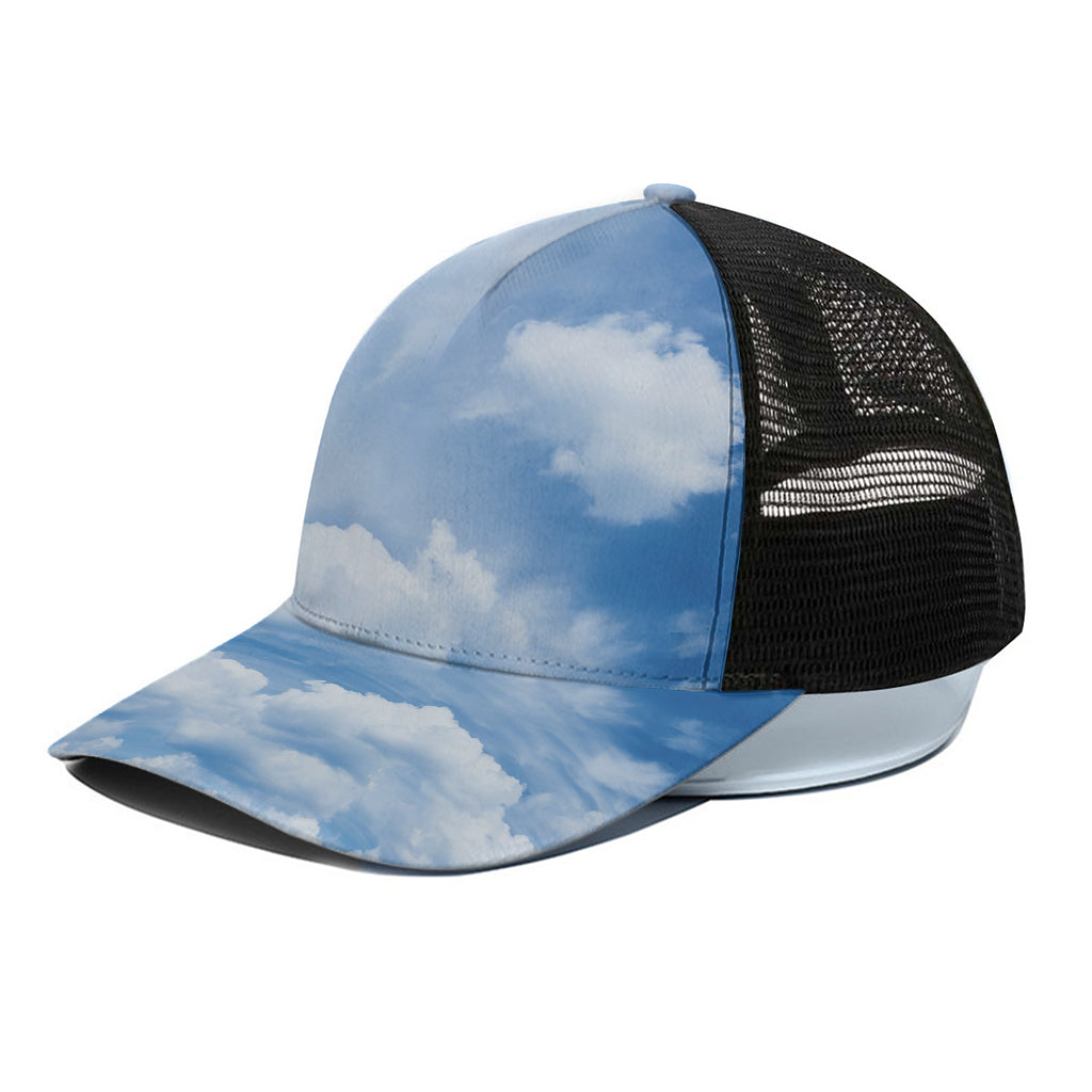 Sky Cloud Print Black Mesh Trucker Cap