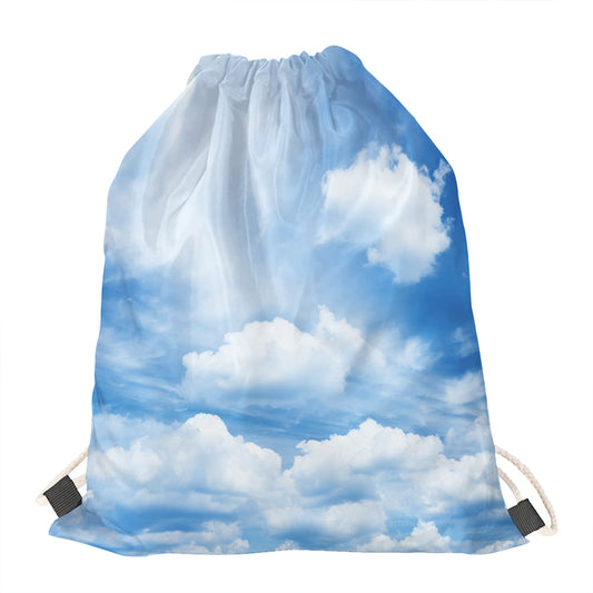 Sky Cloud Print Drawstring Bag