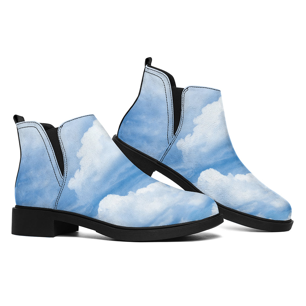 Sky Cloud Print Flat Ankle Boots