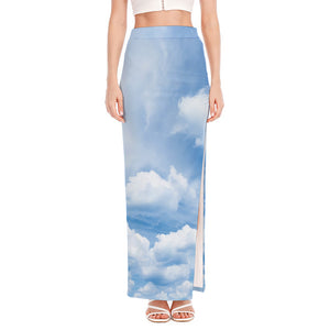 Sky Cloud Print High Slit Maxi Skirt