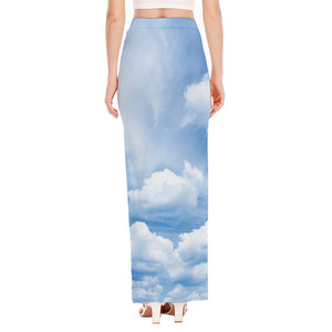 Sky Cloud Print High Slit Maxi Skirt