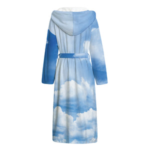 Sky Cloud Print Hooded Bathrobe