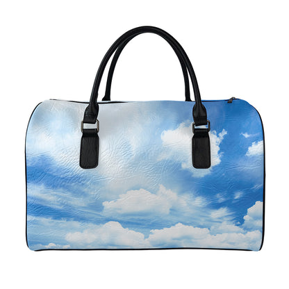 Sky Cloud Print Leather Duffle Bag