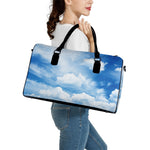 Sky Cloud Print Leather Duffle Bag