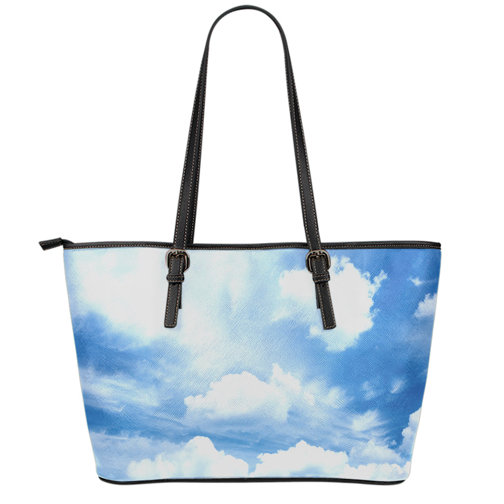 Sky Cloud Print Leather Tote Bag